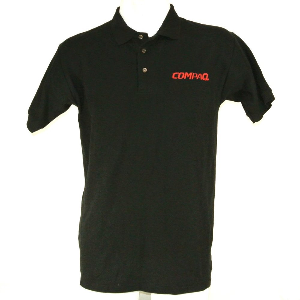 COMPAQ Computers Vintage Tech Employee Uniform Polo Shirt Black Size XL